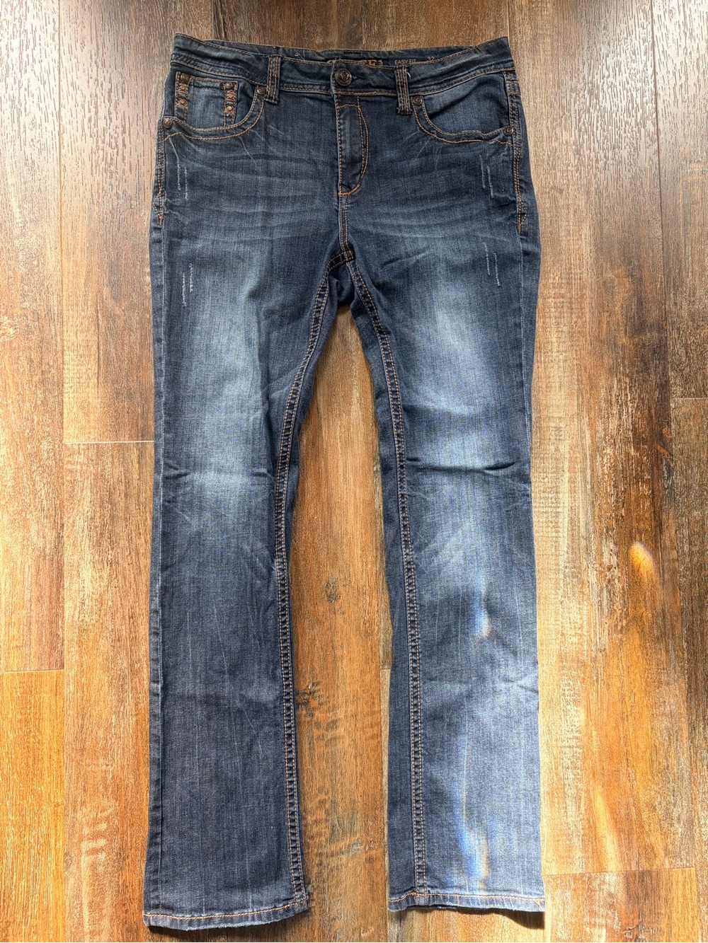 GRACE Women’s Easy Fit Straight Jeans Mid Rise Dark Wash Studded Embroidered 32
